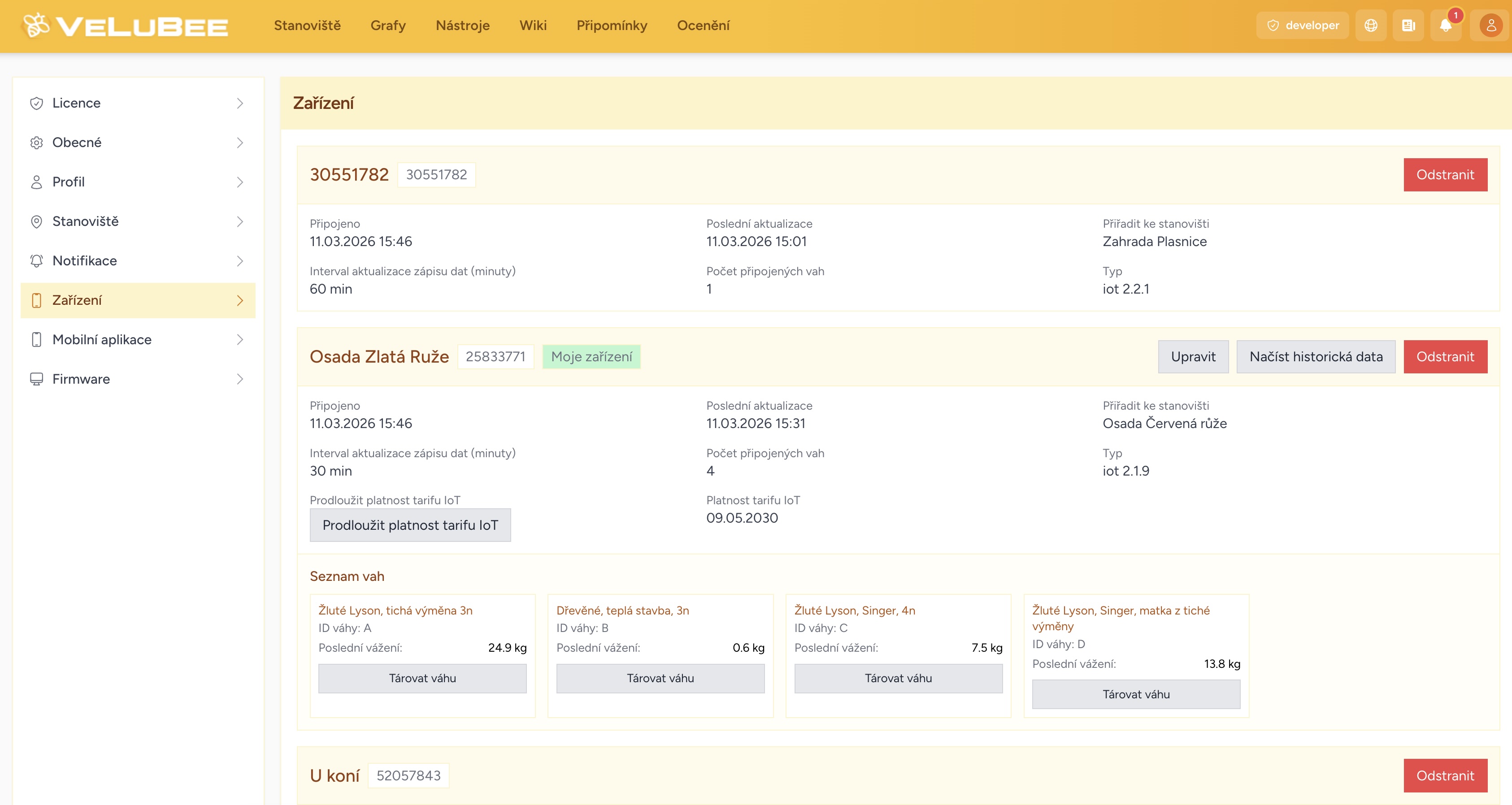 Management – Správa stanovišť a zařízení